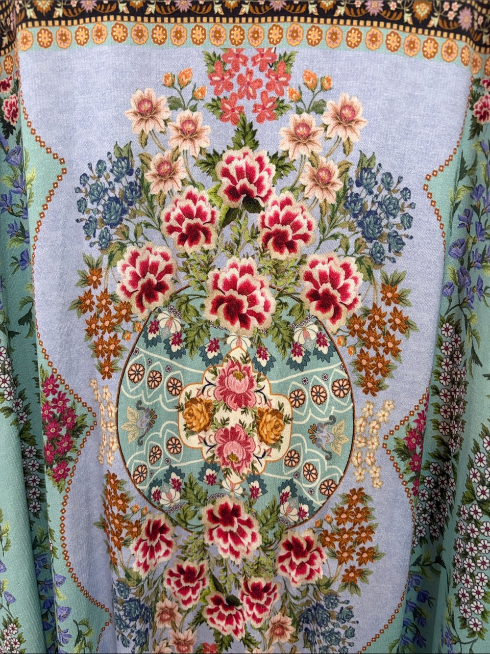 Farm Rio Floral Medallion Maxi Skirt in light green and light blue, Women’s Sz M - Picture 4 of 6